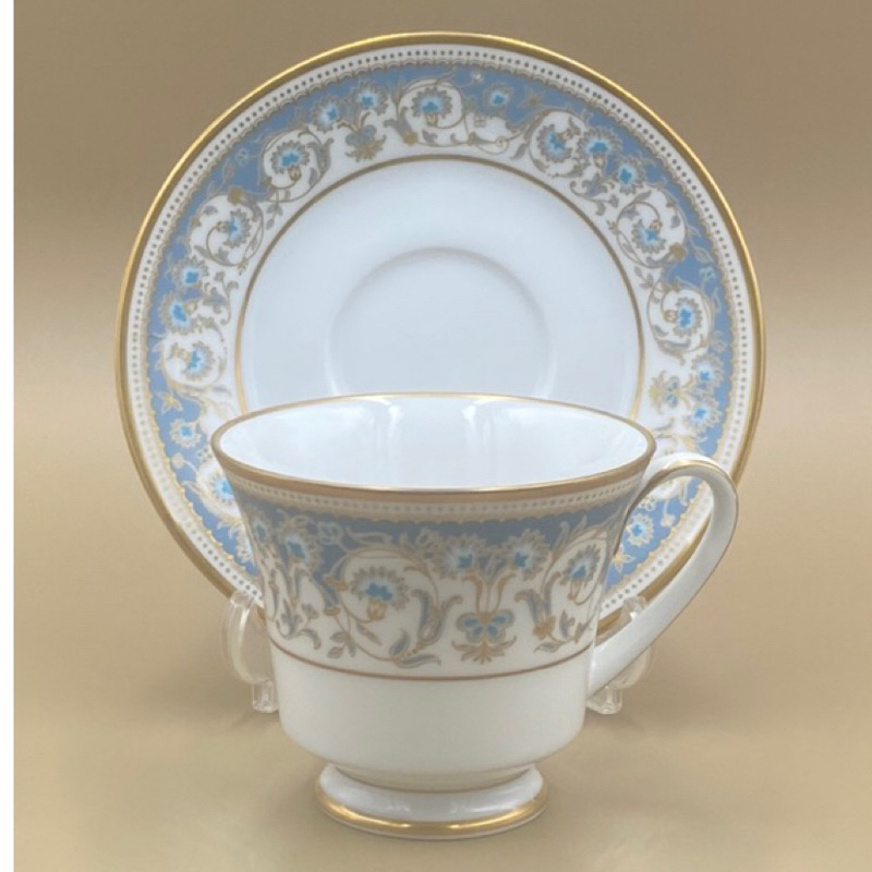 日本Noritake則武Polonaise波蘭舞曲豪華白瓷金邊靛藍紋咖啡杯組（9289-3-26-23）210ml