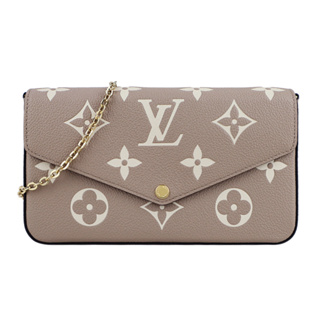 Louis Vuitton Pochette Felicie系列經典LOGO牛皮壓紋鏈帶斜背包(附卡夾)｜JS官方旗艦館