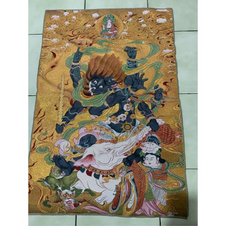 5544大黑天 瑪哈嘎拉西藏傳老唐卡針織繡佛像非新品老唐卡大黑天 六臂瑪哈嘎拉