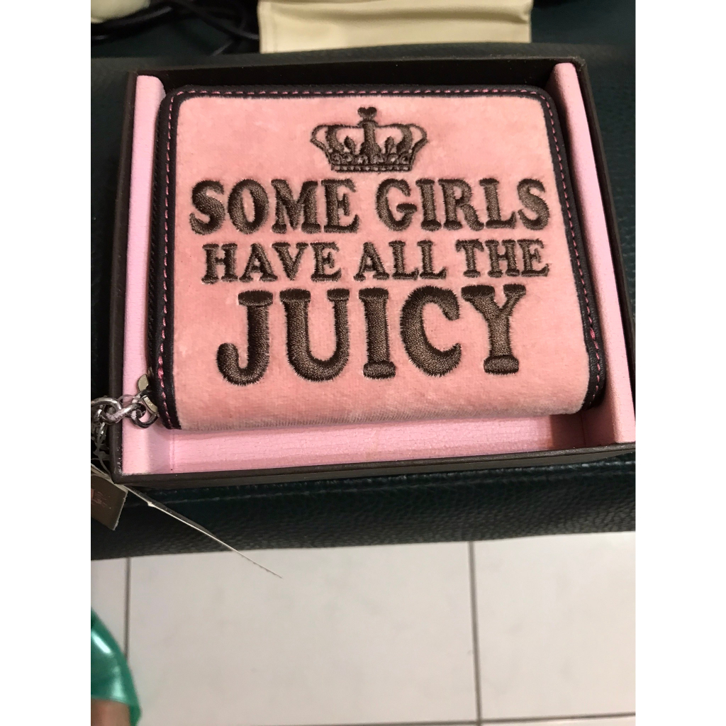 九成新 ~ 美國名牌 Juicy Couture 粉色 真皮+絨布 皮包
