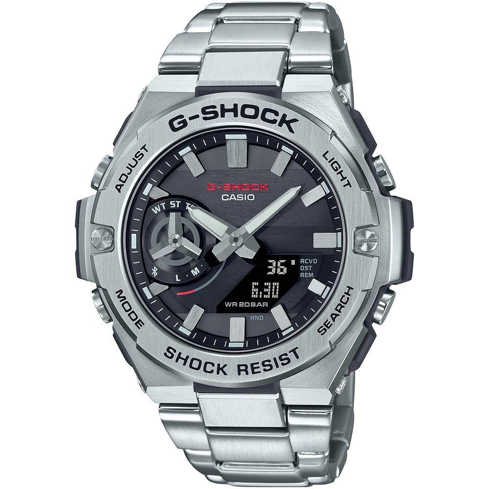 CASIO 卡西歐 G-SHOCK 太陽能 碳核心防護藍牙雙顯錶 GST-B500D-1A