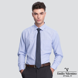 【Emilio Valentino】印花長袖襯衫-藍白點