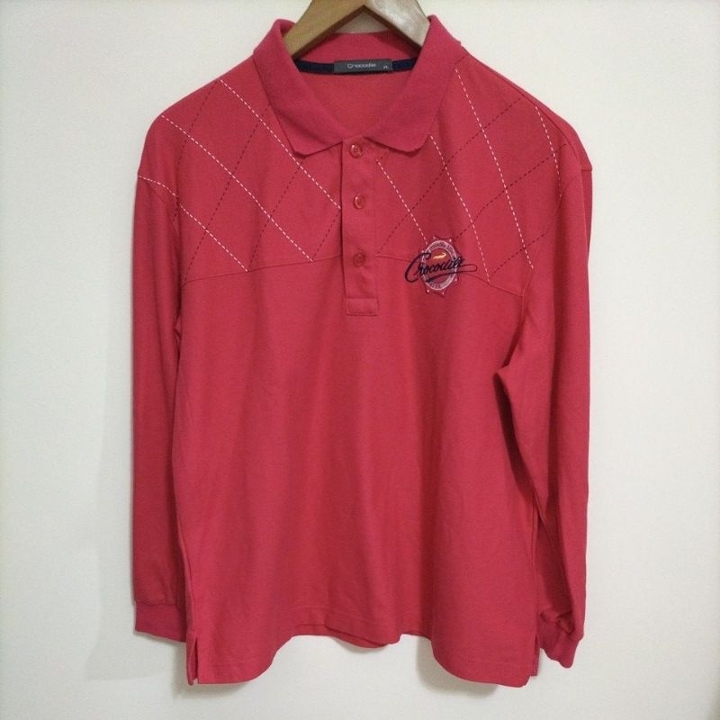 英國品牌Crocodile二手桃紅色長袖有領polo衫