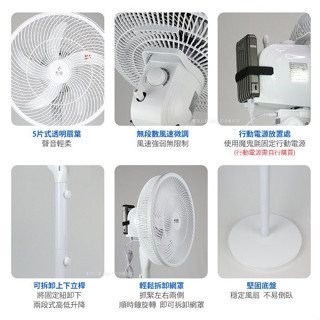 桌立扇兩用隨心變換 勳風 14吋充電式 USB節能風扇 BHF-T0022 無段風速旋鈕設計 自動擺頭 內建充電電池