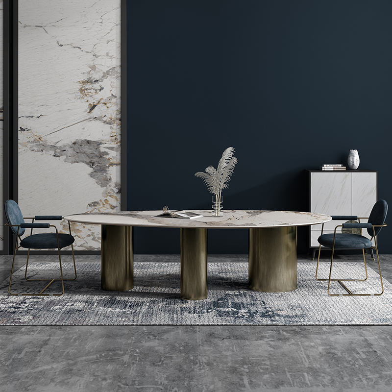 北歐著名設計時尚岩板餐桌/後現代奢華岩板餐桌/橢圓岩板長桌