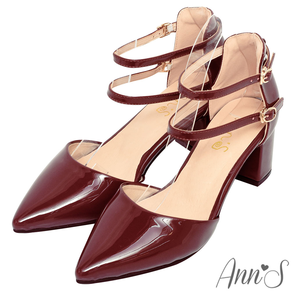 Ann’S柔美心動進階版-漆皮多穿法繫帶粗跟尖頭鞋5.5cm-紅