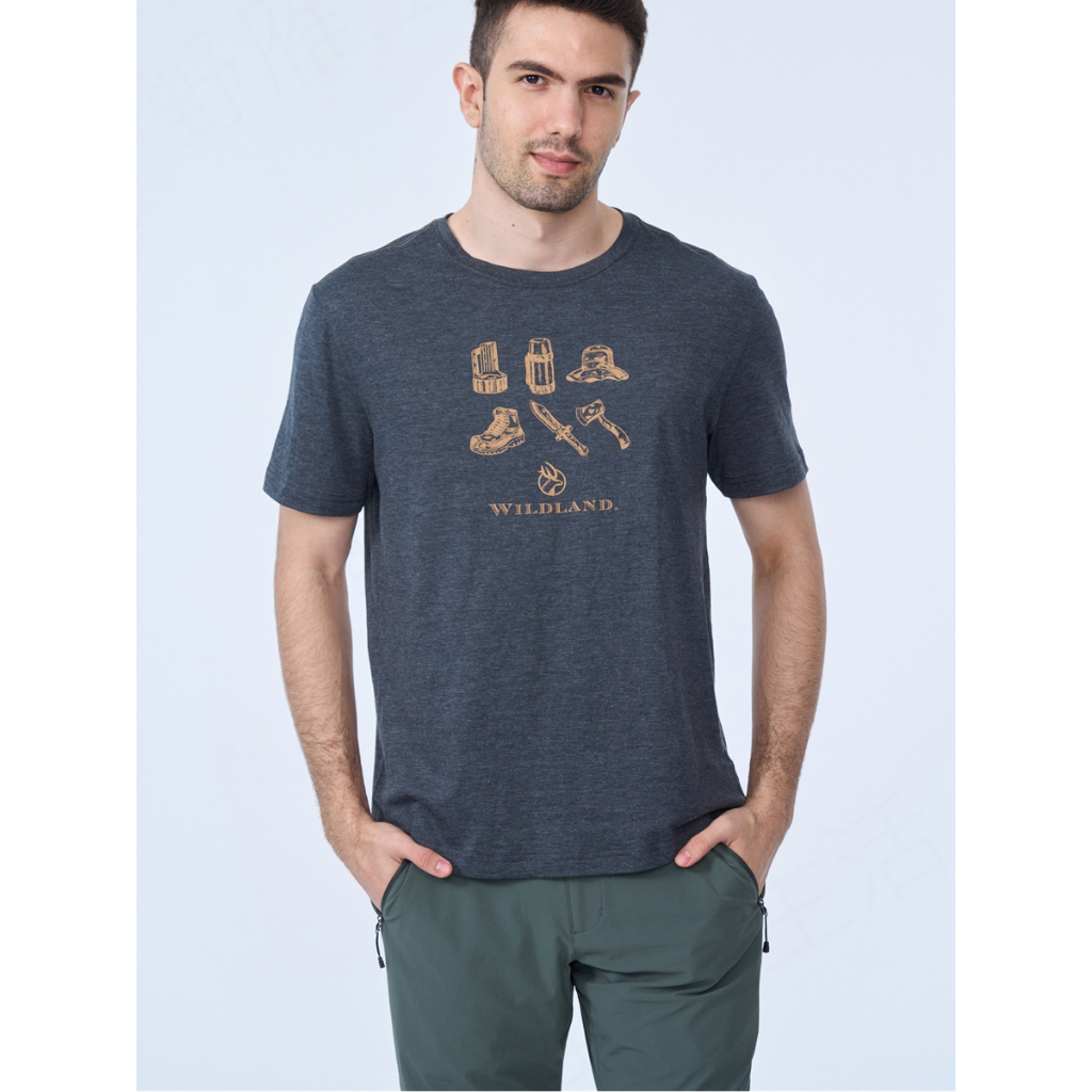 【Wildland 荒野】有大尺寸男彈性圓領排汗衣0B01602/0B21608透氣快乾/短T恤/登山 露營 /野雁戶外