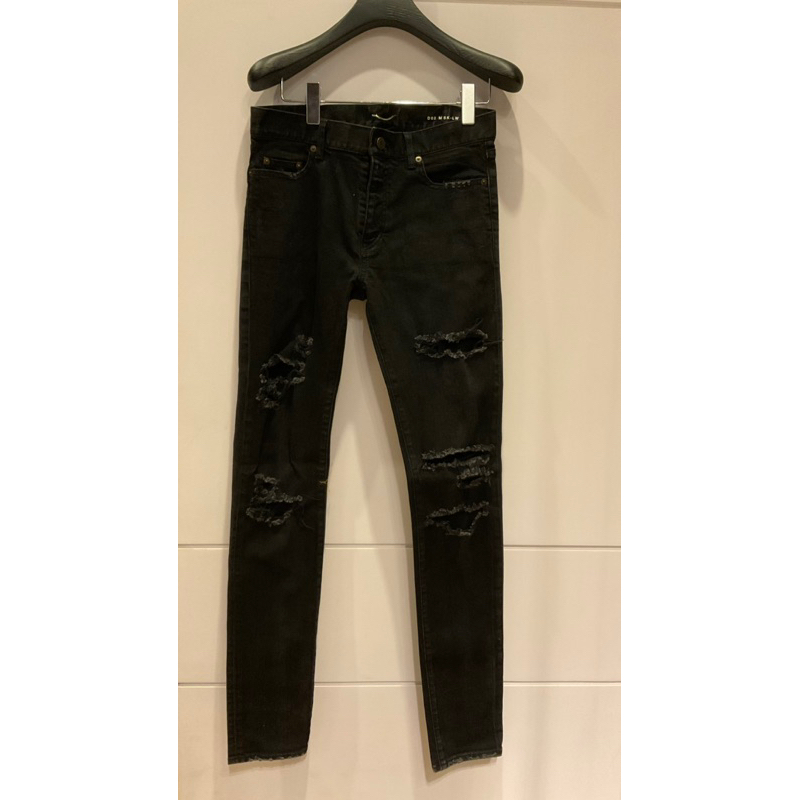 經典絕版Saint Laurent 牛仔褲 黑色破褲 D02 M/SK-LW YSL