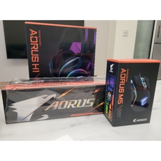（代售）AORUS系列 M5電競滑鼠、AMP900滑鼠墊、H1耳機