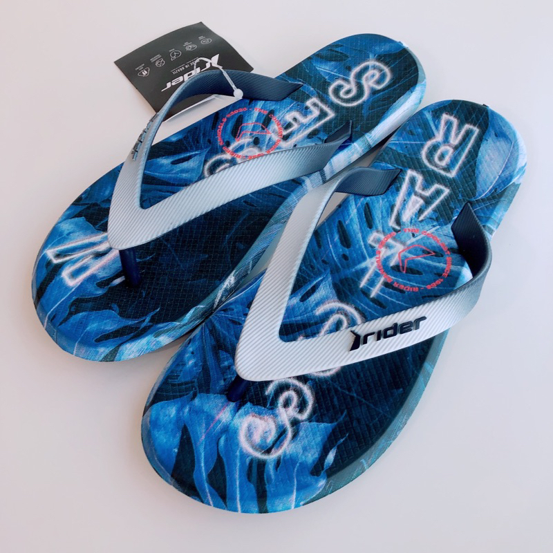 ㊣Rider 男生 巴西拖鞋(機能 R1系列 葉片印花 夾腳拖鞋 藍色）型號1170424926