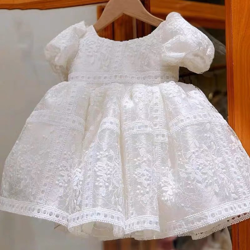 Rain’s shop / 女童蕾絲蓬蓬裙小洋裝白色花童服畢業禮服