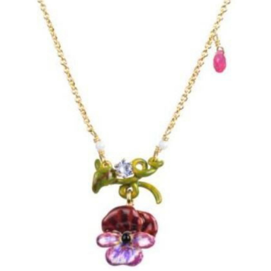 【巴黎妙樣兒】法國廠製造 Les Nereides 花之思念 紫色三色堇花 鑲藍寶石 項鍊