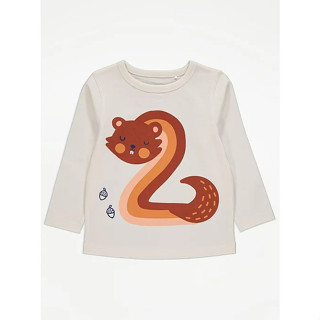 【2歲限定_全新現貨】英國George 年齡上衣 可愛 特殊 松鼠 Beaver 長袖 薄棉 上衣_2-3Y