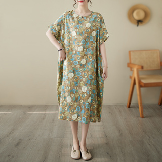 現貨 YP 5891 薄款 夏季短袖棉麻洋裝 連身裙 連衣裙 女裝 寬鬆 阿美氏復古流行 民族風