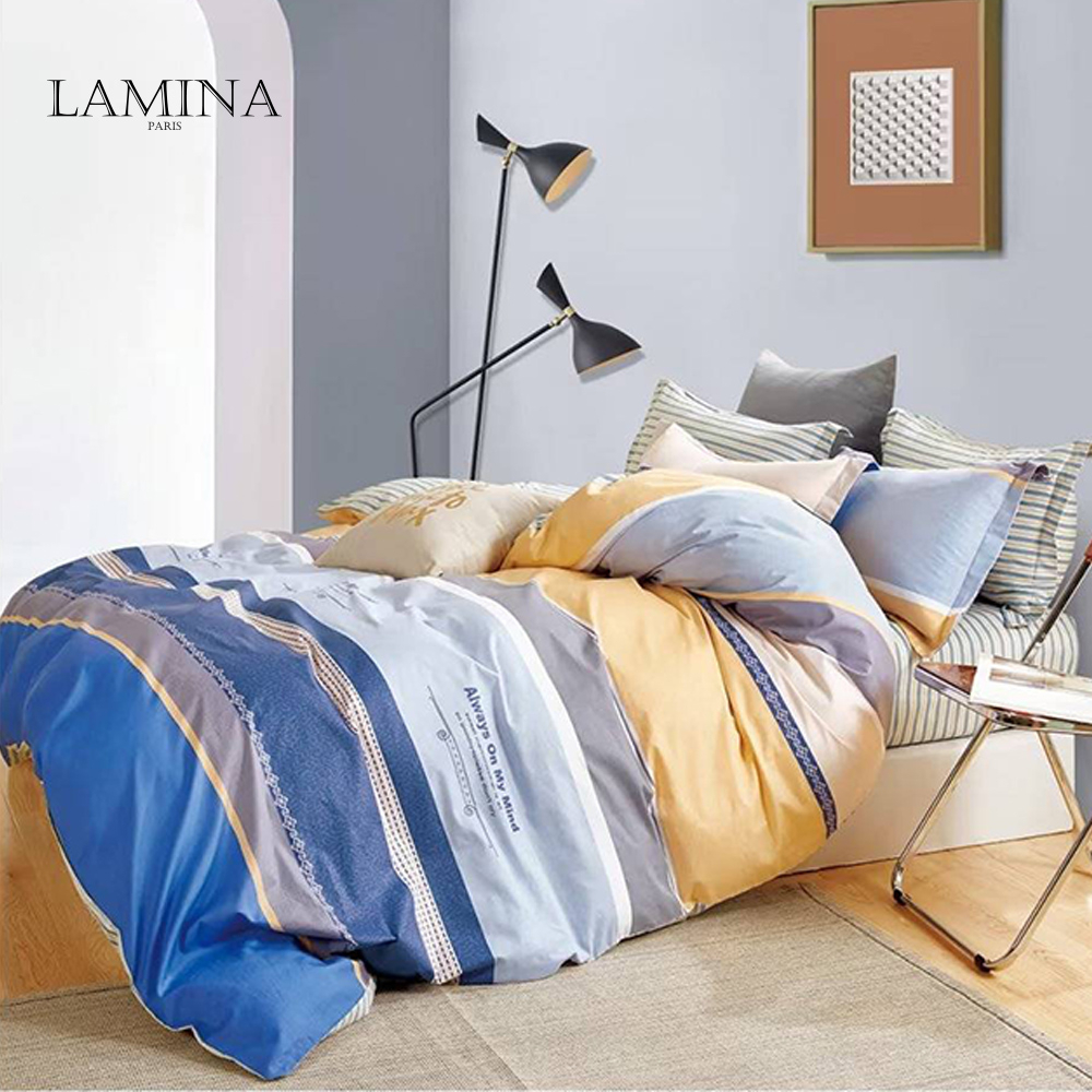 LAMINA 伊拉小鎮-藍 100%純棉四件式兩用被套床包組-雙人/雙人加大