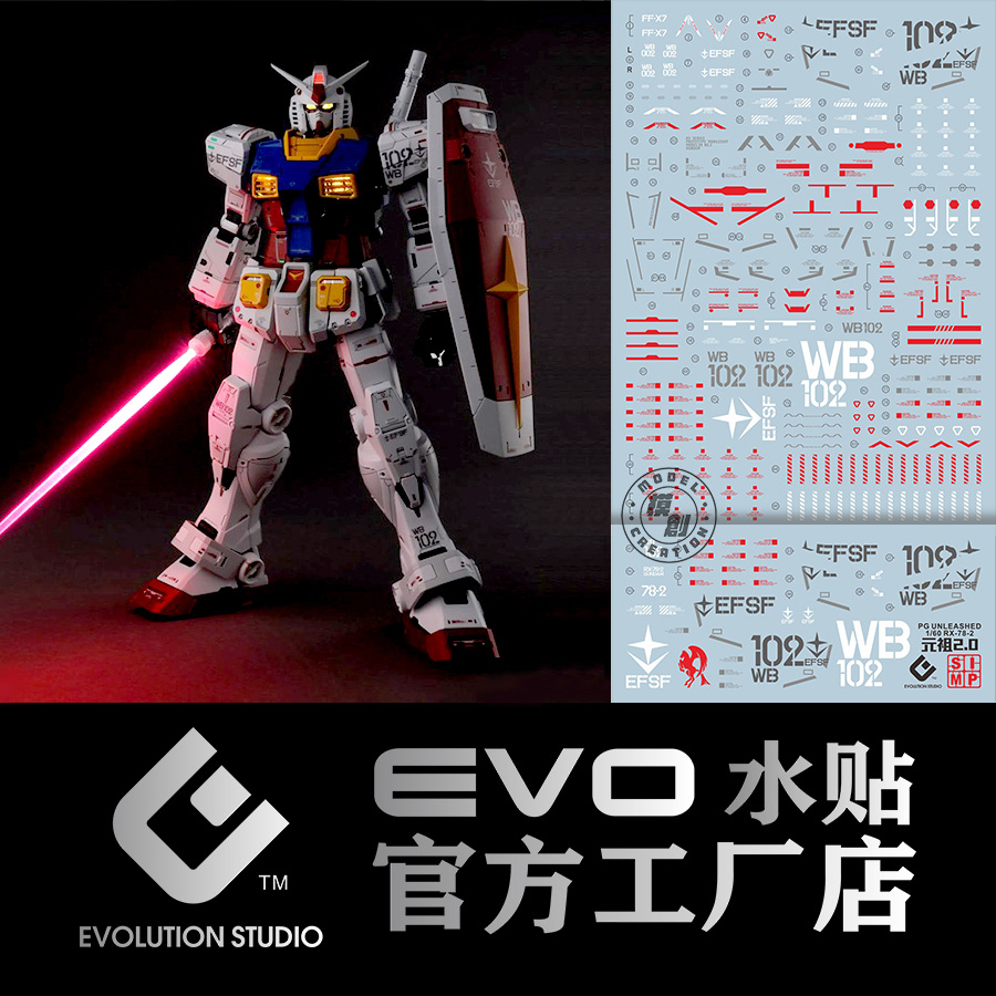 〔模創〕(現貨)EVO PG 20  RX-78-2 初鋼 鋼彈 2.0 PGU 模型 螢光水貼 貼紙
