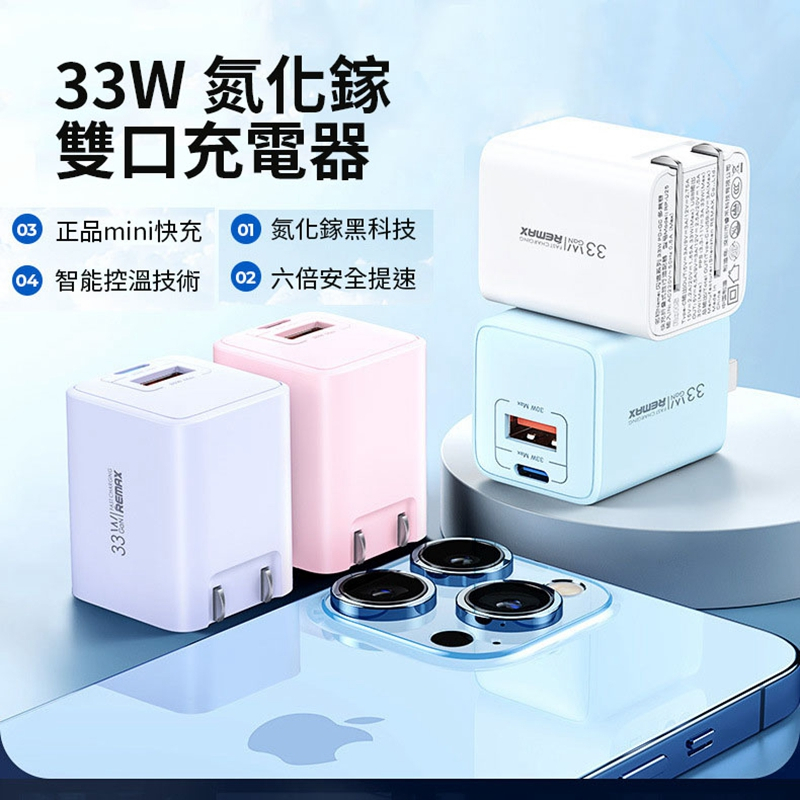 歐K那瓦 台灣公司貨REMAX 33W U25折疊充電器 豆腐頭 氮化鎵手機充電器 旅行適配器 usb充電器QC3.0