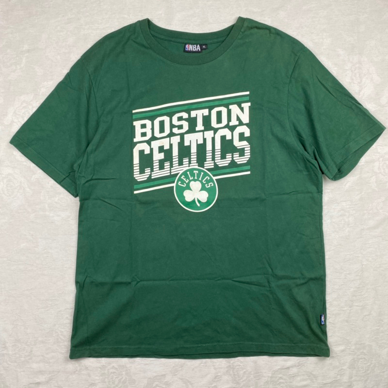 古著 NBA 官方正版運動老美T 波士頓塞爾提克 Boston Celtics 籃球 大Logo印刷 綠色純棉短T XL