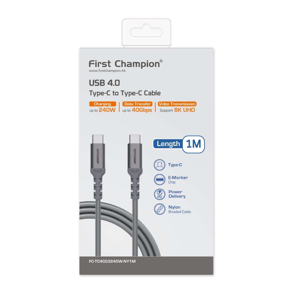 First Champion 1米 Type C cable 240W USB4 Gen3x2 高速資料傳輸充電線