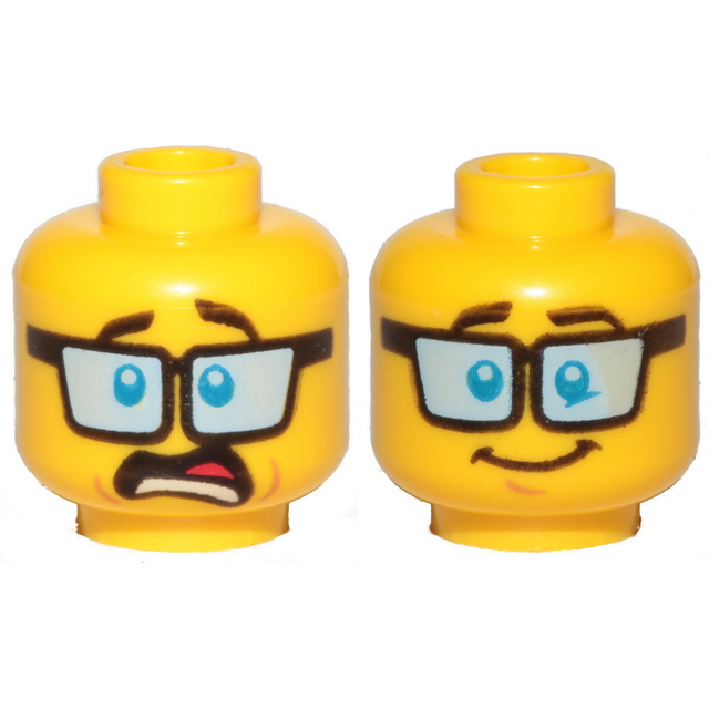 LEGO 樂高 3626cpb1841 黃色 人偶頭 雙面印刷 MOC 6182305 驚嚇 戴眼鏡