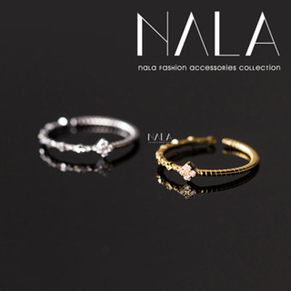 NALA 娜拉。S925 純銀 正方形 微鑲水鑽 戒指 簡約 方形 細戒 鋯石 菱形 開口戒 食指戒 銀戒 尾戒 關節戒