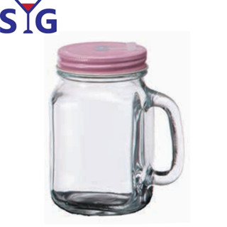 SYG吸管洞梅森杯~玻璃罐~馬克杯500ml-粉紅蓋子特賣款