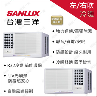 最高補助5000三洋SANLUX 5-7坪SA-L41VHR/SA-R41VHR變頻冷暖一級R32窗型冷氣(左/右吹)