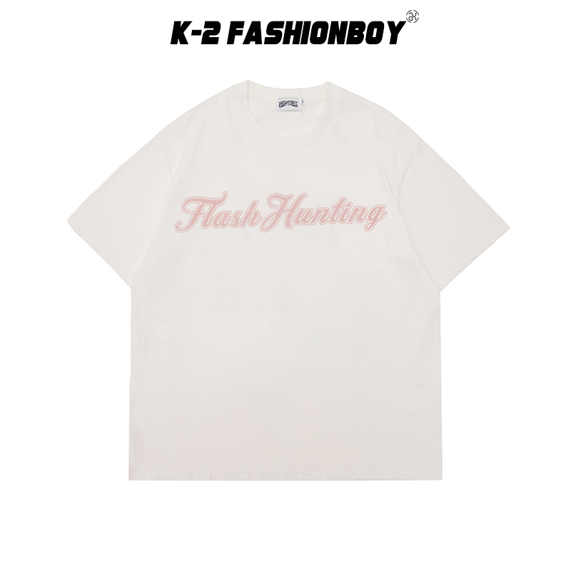 【K-2】FLASHHUNTING 白色玫瑰花 蝴蝶 雜誌 個性穿搭 短袖上衣 寬鬆落肩 男女不拘【AFH-8819】