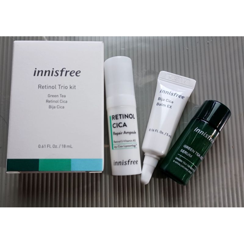 innisfree A醇超修護體驗組 綠茶仔保濕精華8ml A醇淨膚超修護安瓶 5ml  香榧積雪草修護霜 5ml