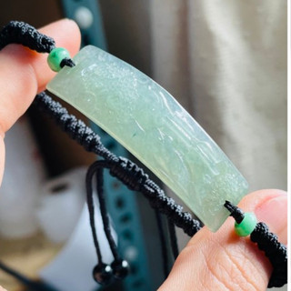 天然A貨緬甸玉 冰晴綠滿色步步高昇翡翠山水手牌/手鍊17CM手圍可調 底莊清澈滿綠透手影