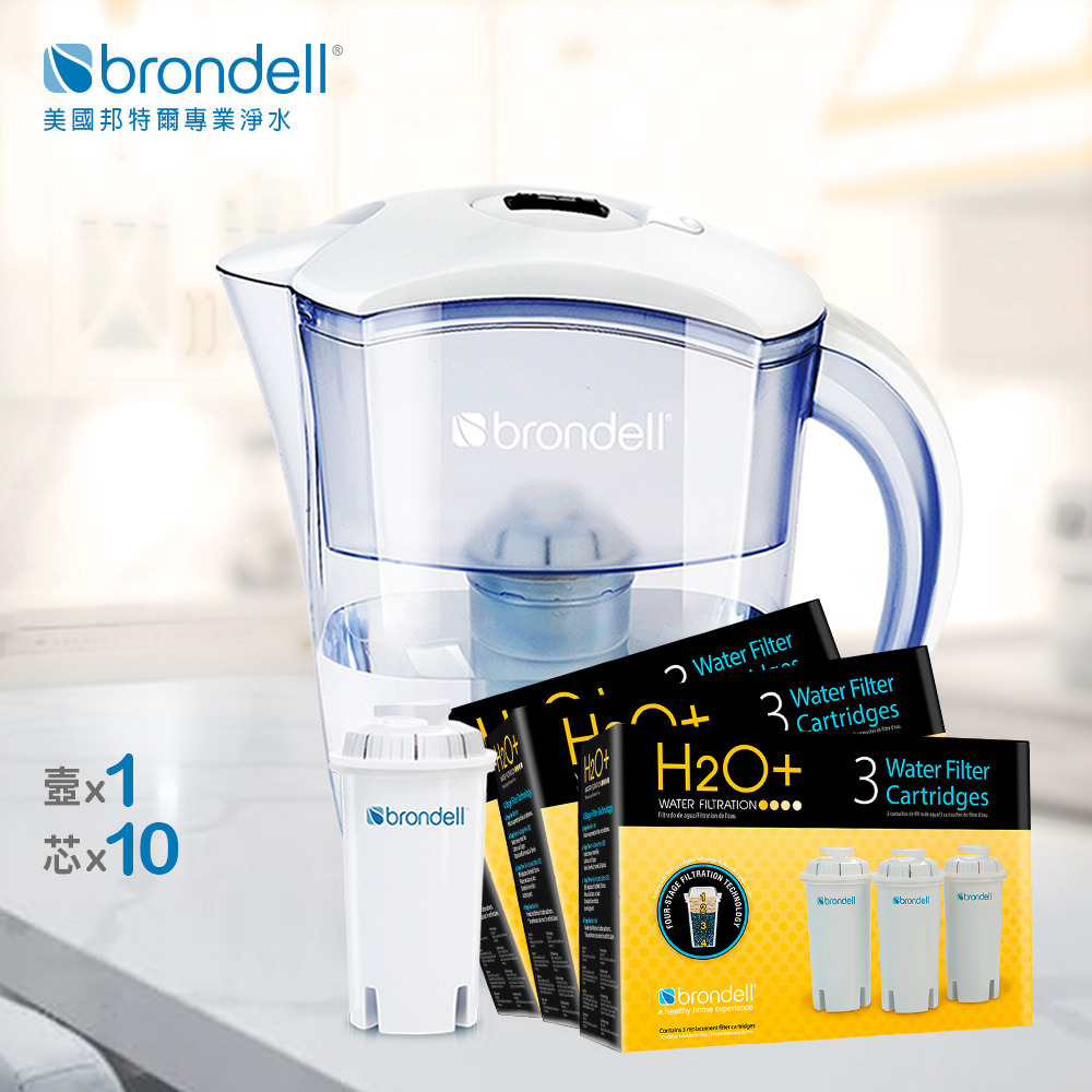 【Brondell】美國邦特爾純淨濾水壺（白）＋濾芯10入