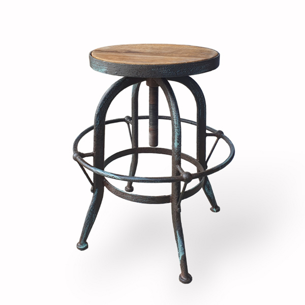 [出清] LOFT 復古工業 托萊多 吧台椅 矮板 飄藍做舊烤漆 ST008B