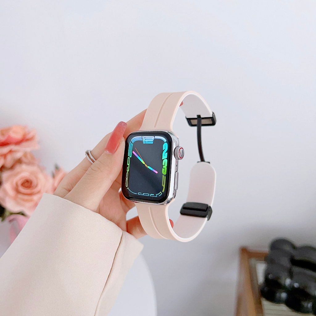 【iwatch磁吸錶帶】撞色系列 SE 8 7 6 S5矽膠錶帶 運動錶帶 防水錶帶 適用於 Apple watch錶帶