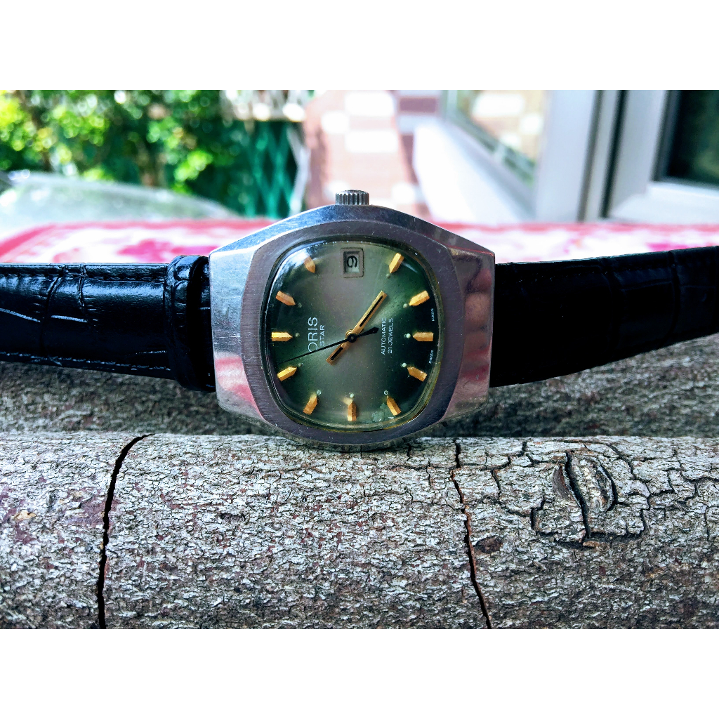 Oris 70年代古董錶 自動上鍊 機械錶 21石 cal.648 自製機芯 綠色面盤 黑色秒針 已洗油保養