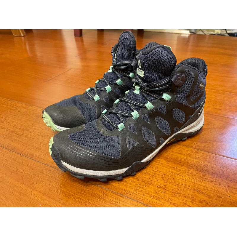 &lt;二手免運&gt;MERRELL女 SIREN 3 MID GORE-TEX 中筒登山鞋 深藍/淺綠 尺寸：US7 24cm