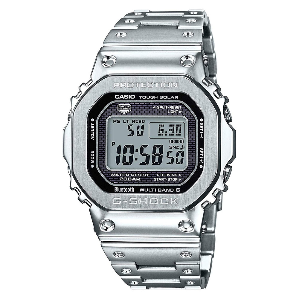 CASIO 卡西歐 G-SHOCK 全金屬太陽能電波手錶-銀 GMW-B5000D-1