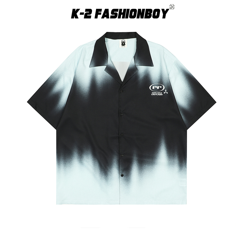 【K-2】漸層 小LOGO  翻領襯衫 短袖襯衫 休閒襯衫