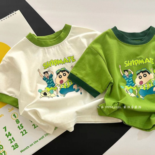 夏季 嬰幼兒童上衣 綠色棉短袖卡通印花T恤-2色