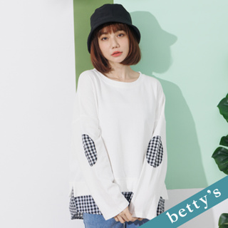 betty’s貝蒂思(21)手肘格子布拼接落肩T-shirt(白色)