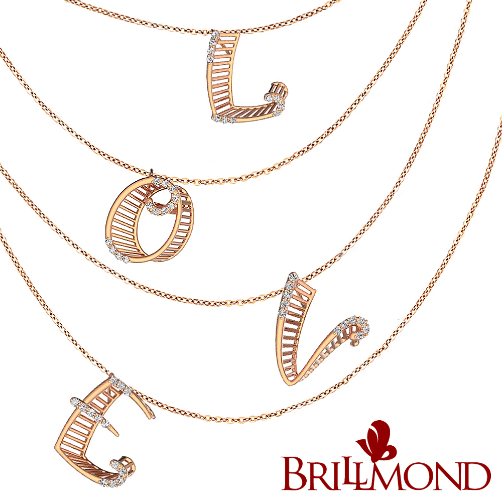 【BRILLMOND】18K玫瑰金 5-8分 字母 天然鑽石項鍊(天然鑽石總重5-8分 全18K玫瑰金台+鍊