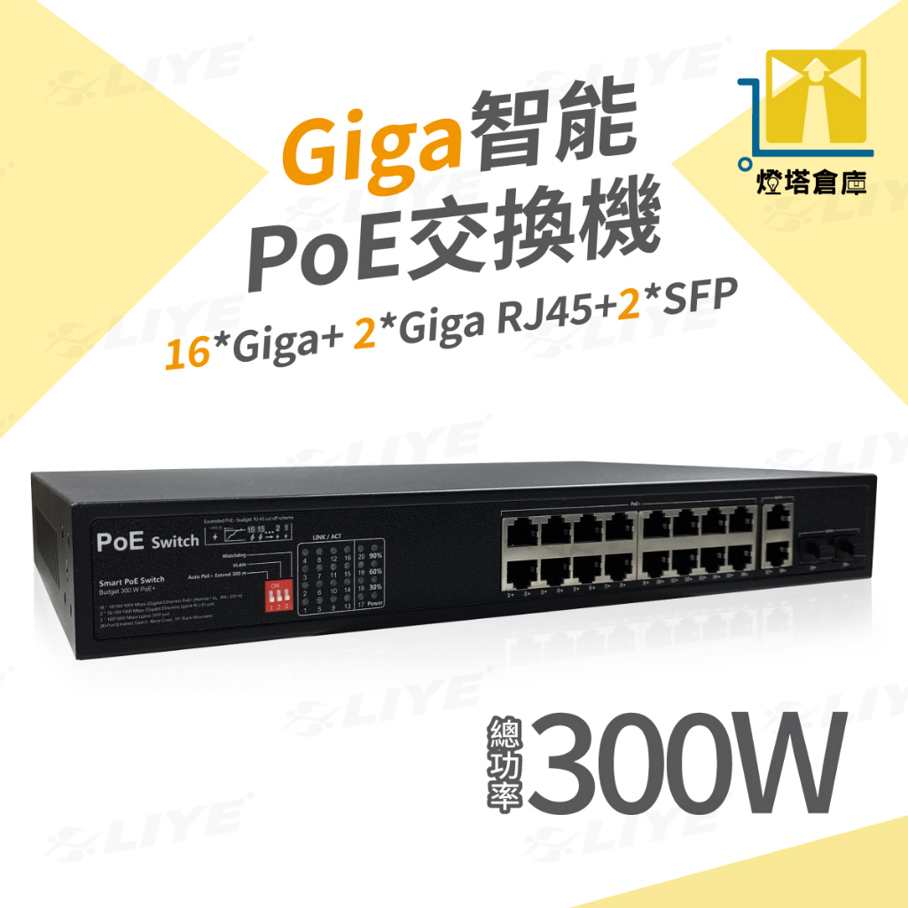 全千兆16埠PoE網路交換機 POE Switch 標準POE供電 光纖交換器 交換器  LYAP-S1918CG