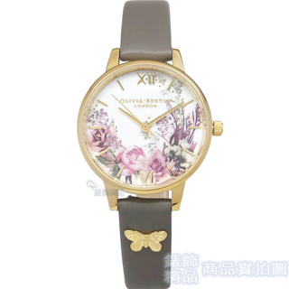 OLIVIA BURTON 腕錶 OB16EG109 魔法花園 閃耀蝴蝶 倫敦灰皮帶 女錶30mm【澄緻精品】