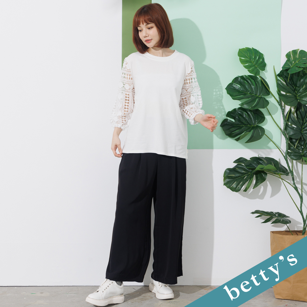betty’s貝蒂思(21)腰間繡花活摺寬褲(黑色)