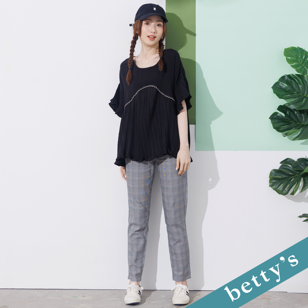 betty’s貝蒂思(21)千鳥格紋鬆緊直筒褲(黑色)