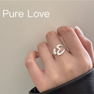 Pure Love樂芙 /正韓 【R0678】韓系簡約S925純銀鏤空大小愛心開口戒指 / 銀