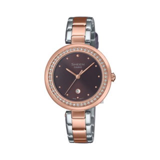 【CASIO SHEEN】低調奢華日期撞色鋼帶腕錶-深咖啡/SHE-4556SPG-5A/台灣總代理公司貨享一年保固