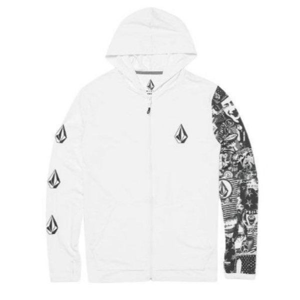 Volcom Iconic Stone Hoodie Collage LS Rashguard 連帽防曬防磨衣 - 白色