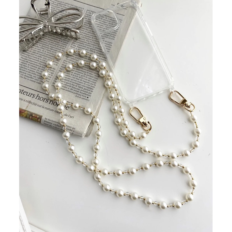 日本連線代購🇯🇵「預購」珍珠+透明串珠手機繩 手機鍊 手機掛繩 手機掛鏈 手機鍊 包包鍊