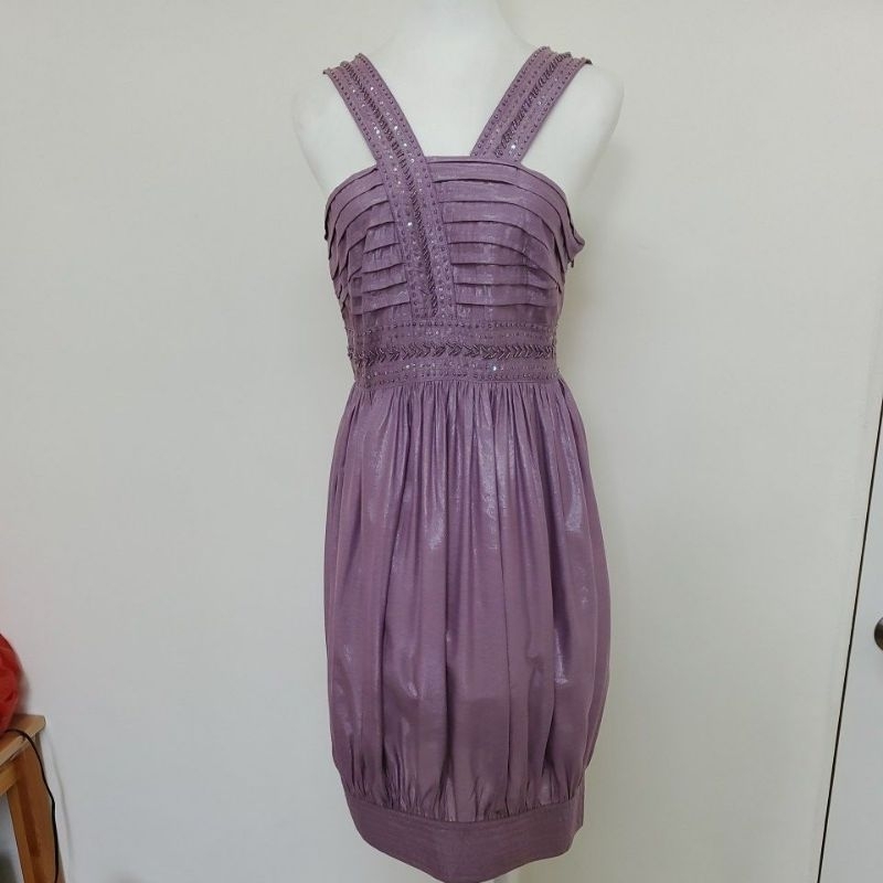 正韓 設計款 紫色手工縫珠 洋裝 喜宴訂婚小禮服 二手9成新