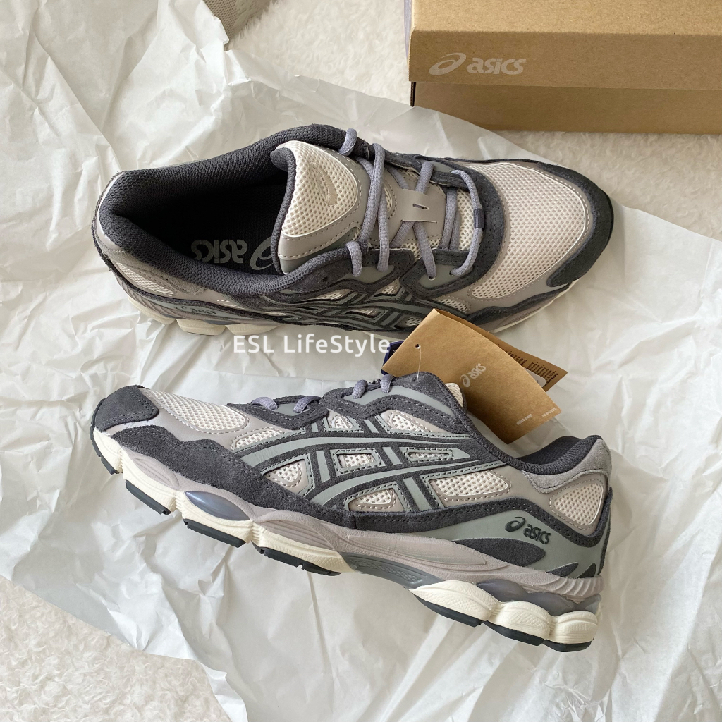 -ESL- 現貨 ASICS GEL-NYC 深灰 米白 麂皮 拼接 電繡 復古 慢跑鞋 1201A789-250